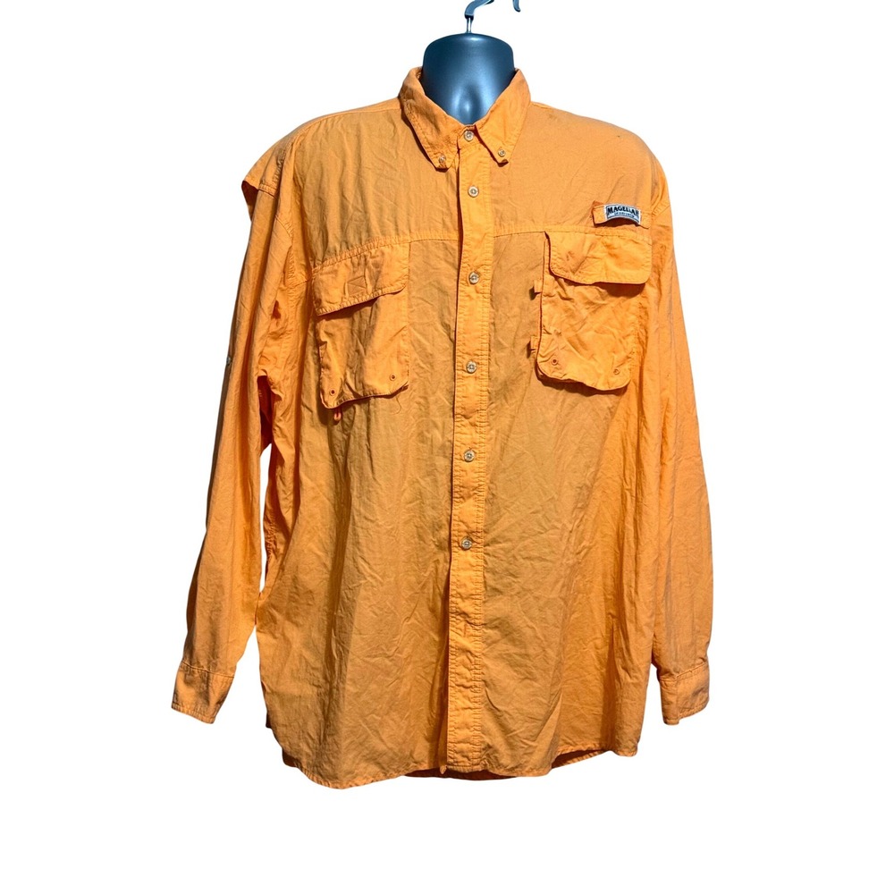 Magellan Sportswear Mens XXL Orange Long Sleeve Vented Fishing Shirt PFG Style